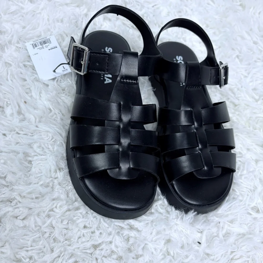 NWT SONOMA Black faux leather Chunky Platform Sandals size 1 & 3